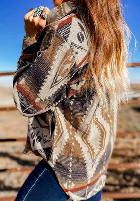 Geometric Half Button Long Sleeve Sweatshirt-True and Wild