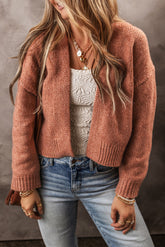 Light French Beige Drop Sleeve Open Front Cropped Cardigan-True and Wild