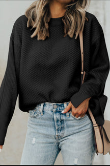 Slit Cuff Round Neck Long Sleeve Sweater