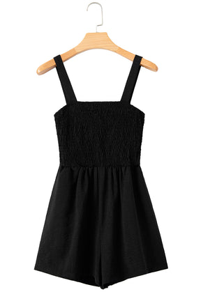 Black Casual Pocketed Smocked Sleeveless Romper