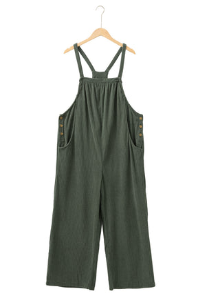 Jungle Green Plus Size Side Pockets Corduroy Overall-True and Wild