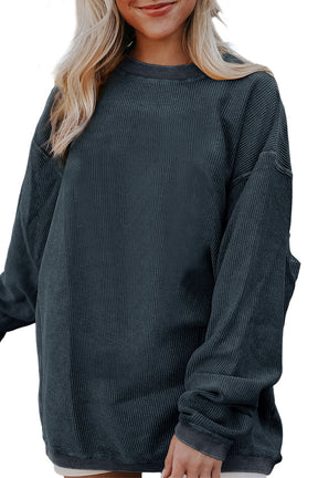 Chestnut Plain Drop Sleeve Crinkle Rib Oversized Sweatshirt-True and Wild