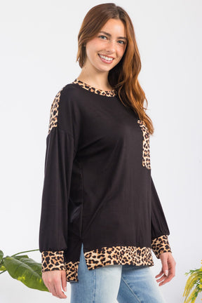 Celeste Full Size Leopard Round Neck Dropped Shoulder T-Shirt-True and Wild