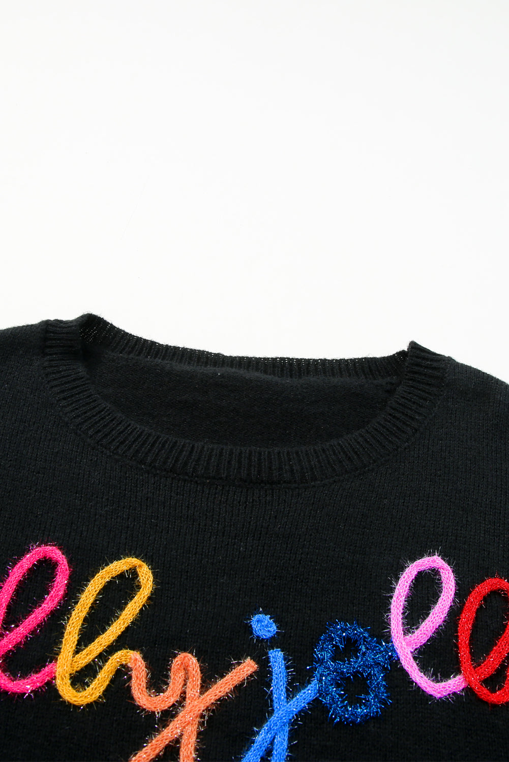 Black Holly Jolly Round Neck Casual Sweater-True and Wild