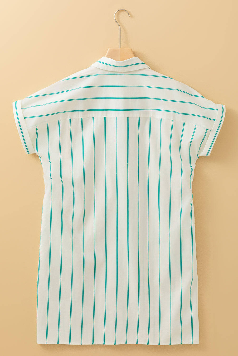 Mint Green Striped Pocket Short Sleeve Mini Dress-True and Wild