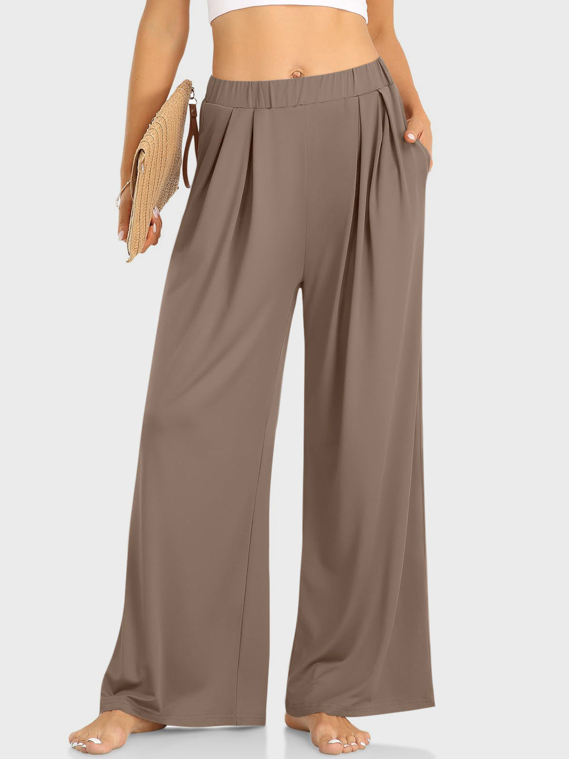 Elastic Waist Wide Leg Pants-True and Wild