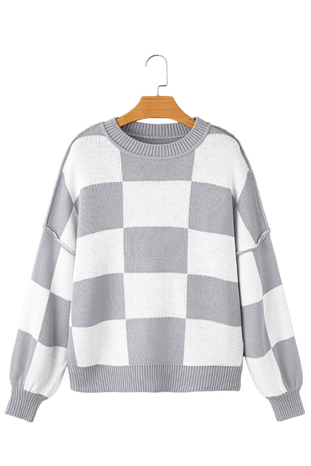 Orange & White Plaid Exposed Seam Bishop Sleeve Sweater-True and Wild