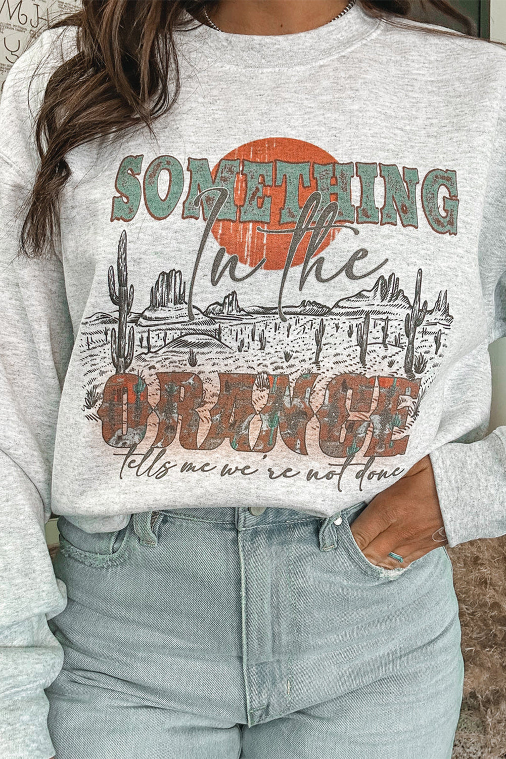 Gray SOMETHING ORANGE Graphic Relaxed Sweatshirt-True and Wild