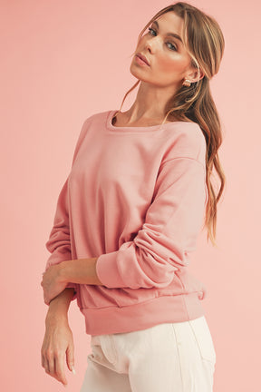 Apricot Bowknot Plain Round Neck Sweatshirt-True and Wild