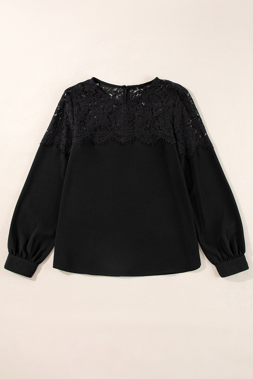 Lace Detail Round Neck Long Sleeve Blouse