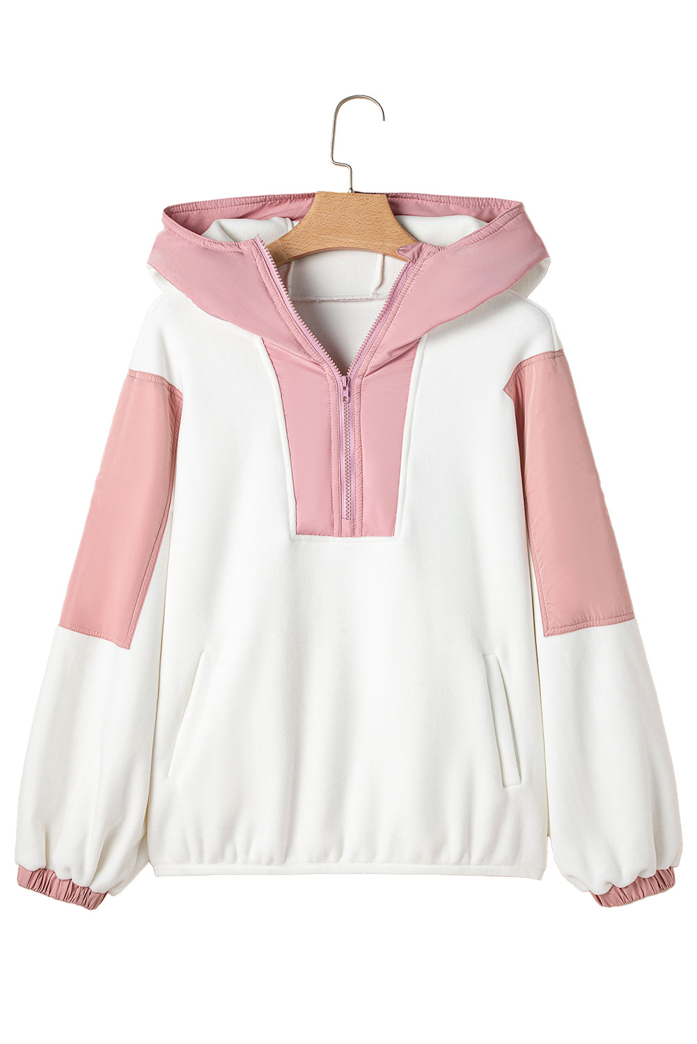 Pink Patchwork Half Zip Oversized Sherpa Hoodie-True and Wild