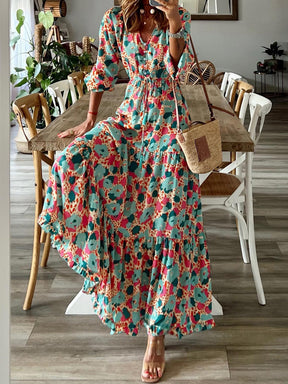 MeiMei Button Up Ruffle Hem Tiered Maxi Dress-True and Wild