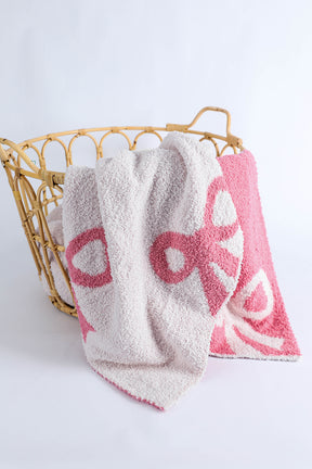 Pink 127*152cm Bow Printed Cozy Soft Throw Blanket-True and Wild