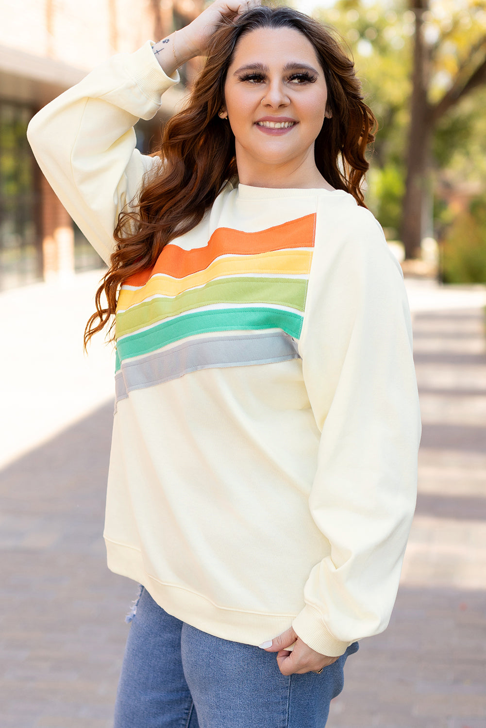 White Rainbow Colorblock Plus Size Sweatshirt