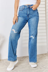 Judy Blue Full Size High Waist Distressed Straight-Leg Jeans-True and Wild