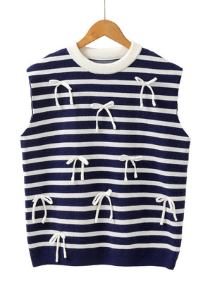 Blue Striped Sweet Bow Pattern Sleeveless Knit Top-True and Wild