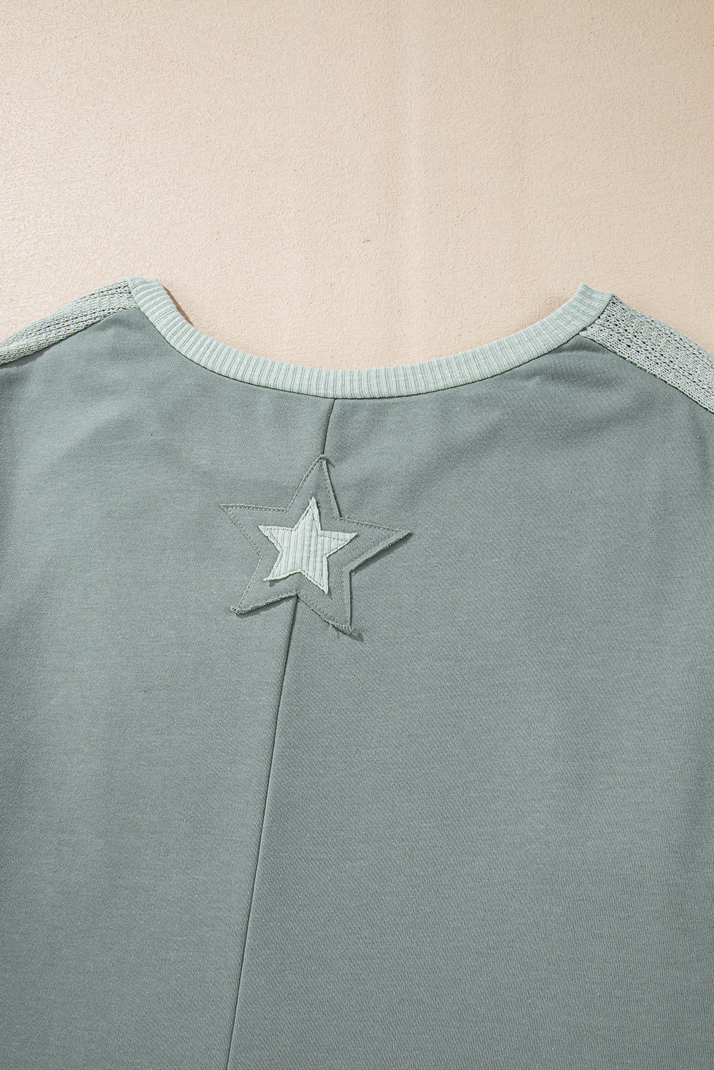 Mist Green Stars Patchwork Round Neck Plus Size Top-True and Wild