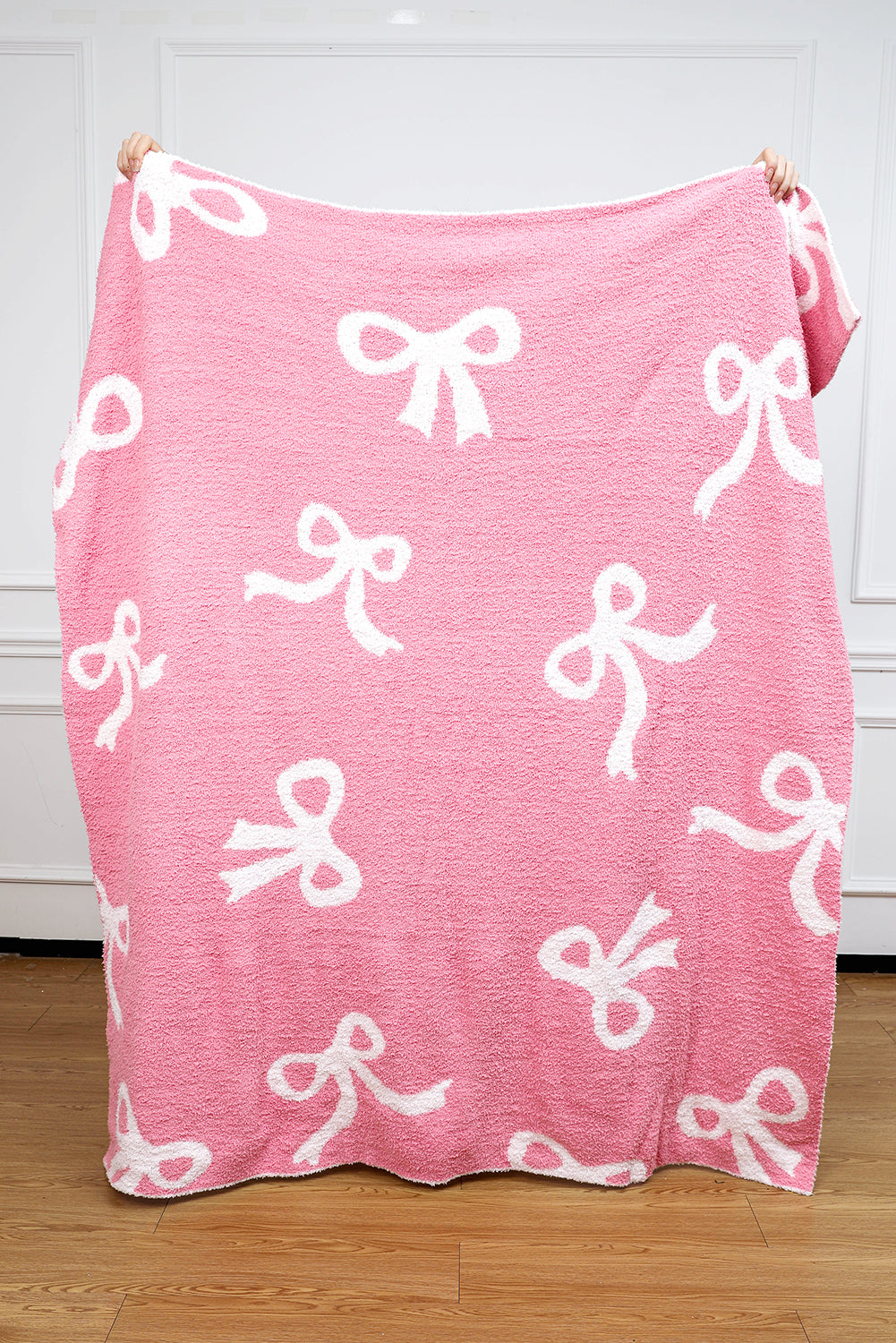 Pink 127*152cm Bow Printed Cozy Soft Throw Blanket-True and Wild