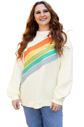 White Rainbow Colorblock Plus Size Sweatshirt