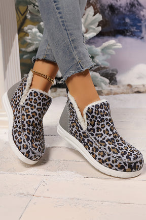 Brown Leopard Print Fleece Lined Winter Snow Boots