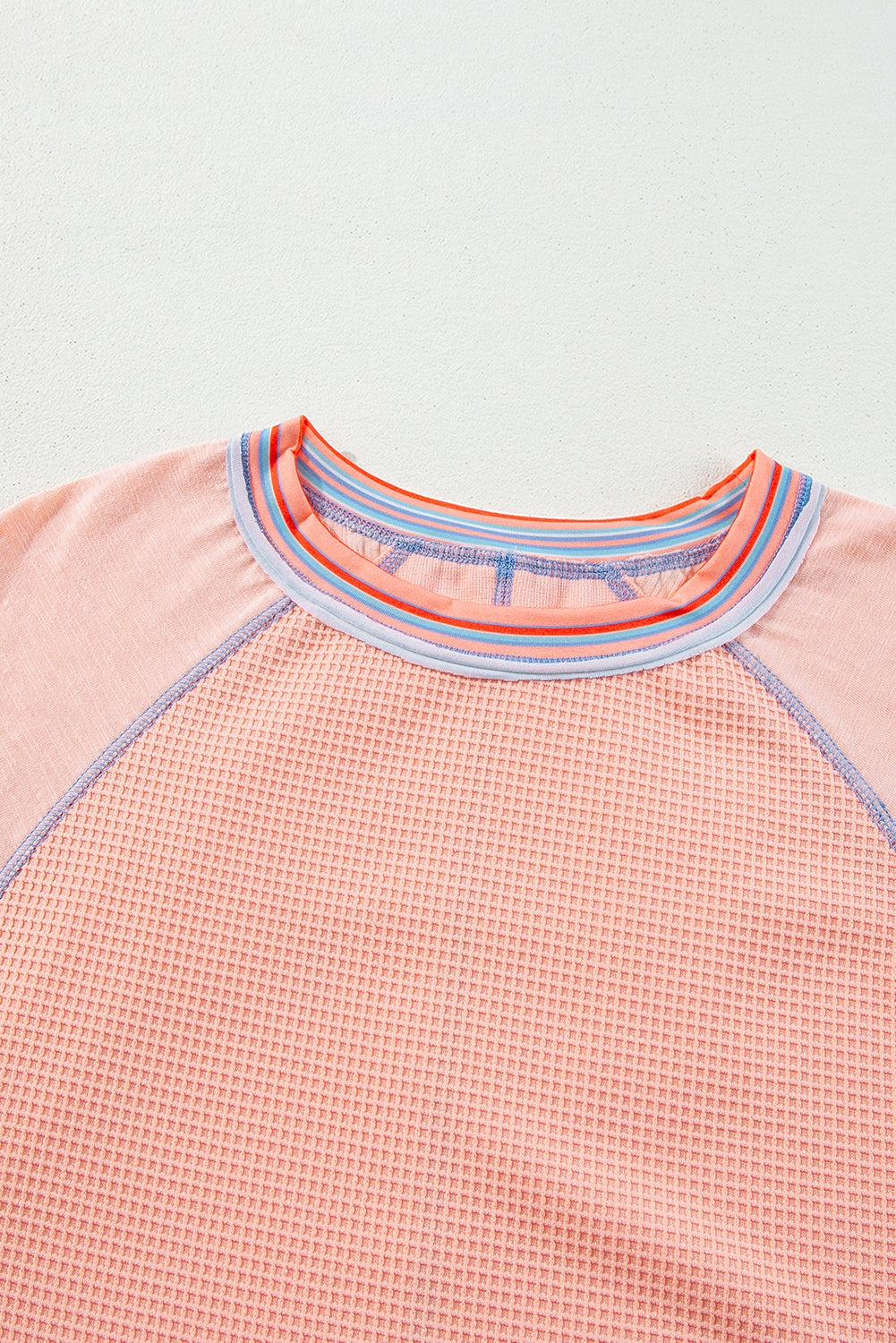 Grapefruit Orange Patchwork Long Sleeve Waffle Top-True and Wild