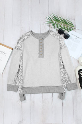 Exposed Seam Leopard Long Sleeve Sweatshirt-True and Wild