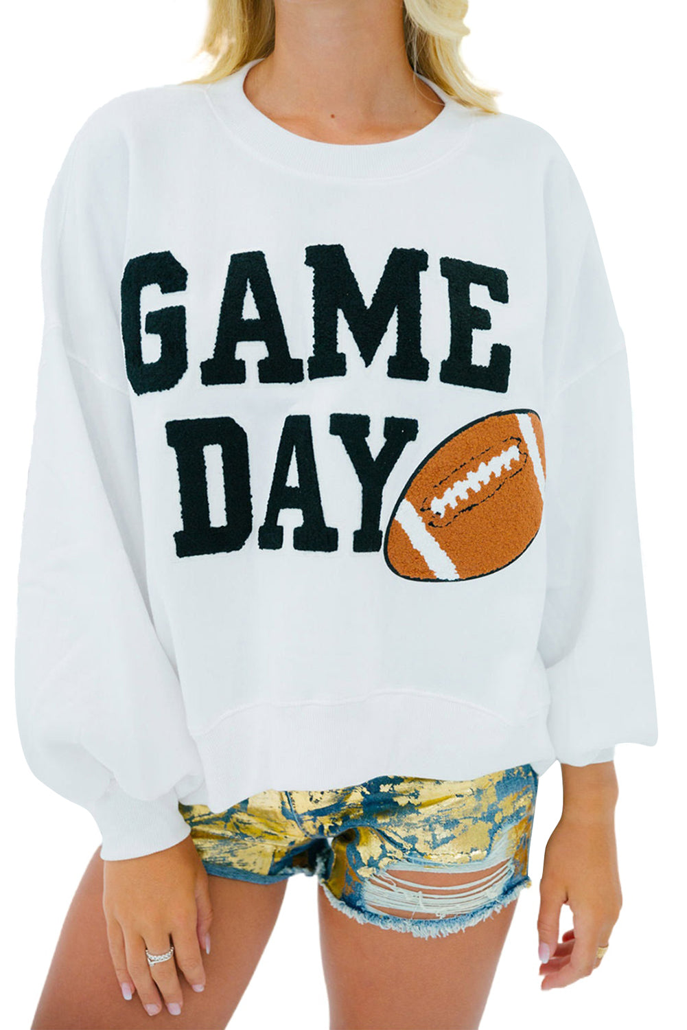 Black GAME DAY Graphic Varsity Pullover Sweatshirt-True and Wild