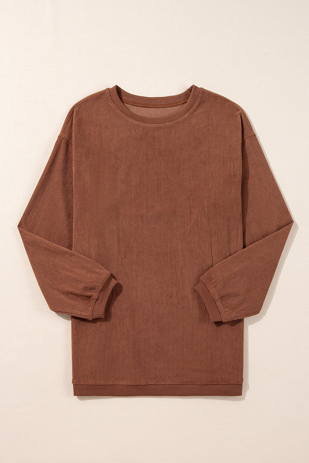 Chestnut Plain Drop Sleeve Crinkle Rib Oversized Sweatshirt-True and Wild