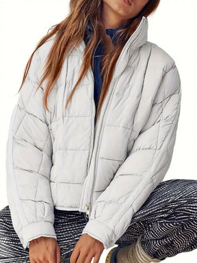 Pocketed Plaid Quilted Zip Up Winter Coat-True and Wild