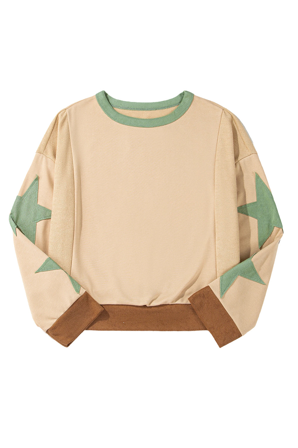 Parchment Star Patchwork Exposed Seam Oversized Sweatshirt-True and Wild