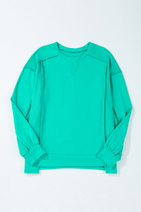 Mint Green Exposed Seam Patchwork Pullover Sweatshirt-True and Wild