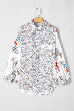 Purple Boho Floral Bishop Sleeve Button Up Loose Shirt-True and Wild