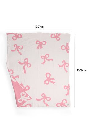 Pink 127*152cm Bow Printed Cozy Soft Throw Blanket-True and Wild