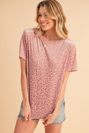 Pink Leopard Print Contrast Neckline Short Sleeve Blouse-True and Wild