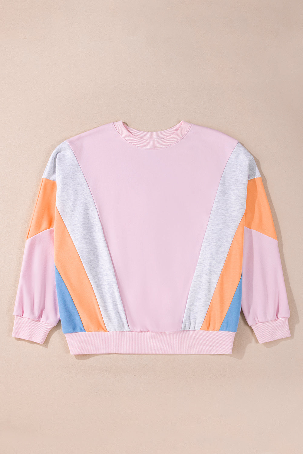 Light Pink Color Block Batwing Sleeve Loose Fit Sweatshirt-True and Wild