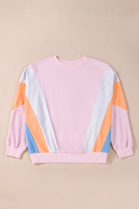 Light Pink Color Block Batwing Sleeve Loose Fit Sweatshirt-True and Wild