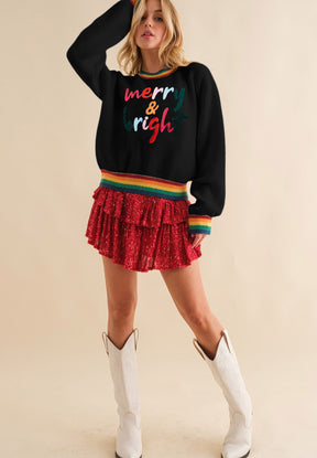 MERRY & BRIGHT Ribbed Round Neck Sweater-True and Wild