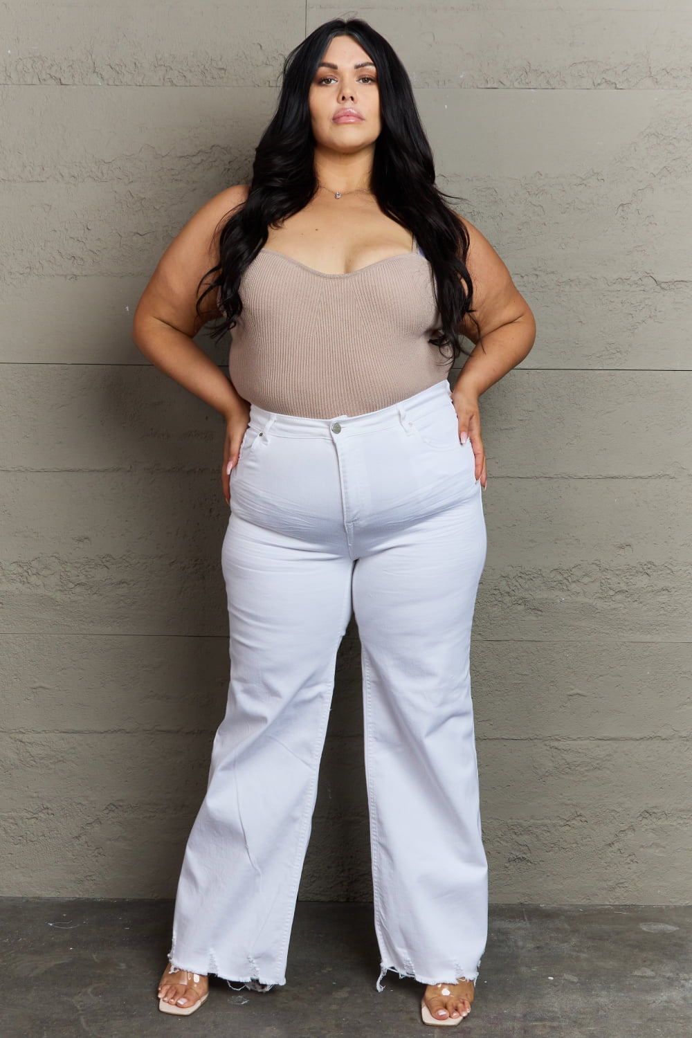 RISEN Raelene Full Size High Waist Wide Leg Jeans in White-True and Wild