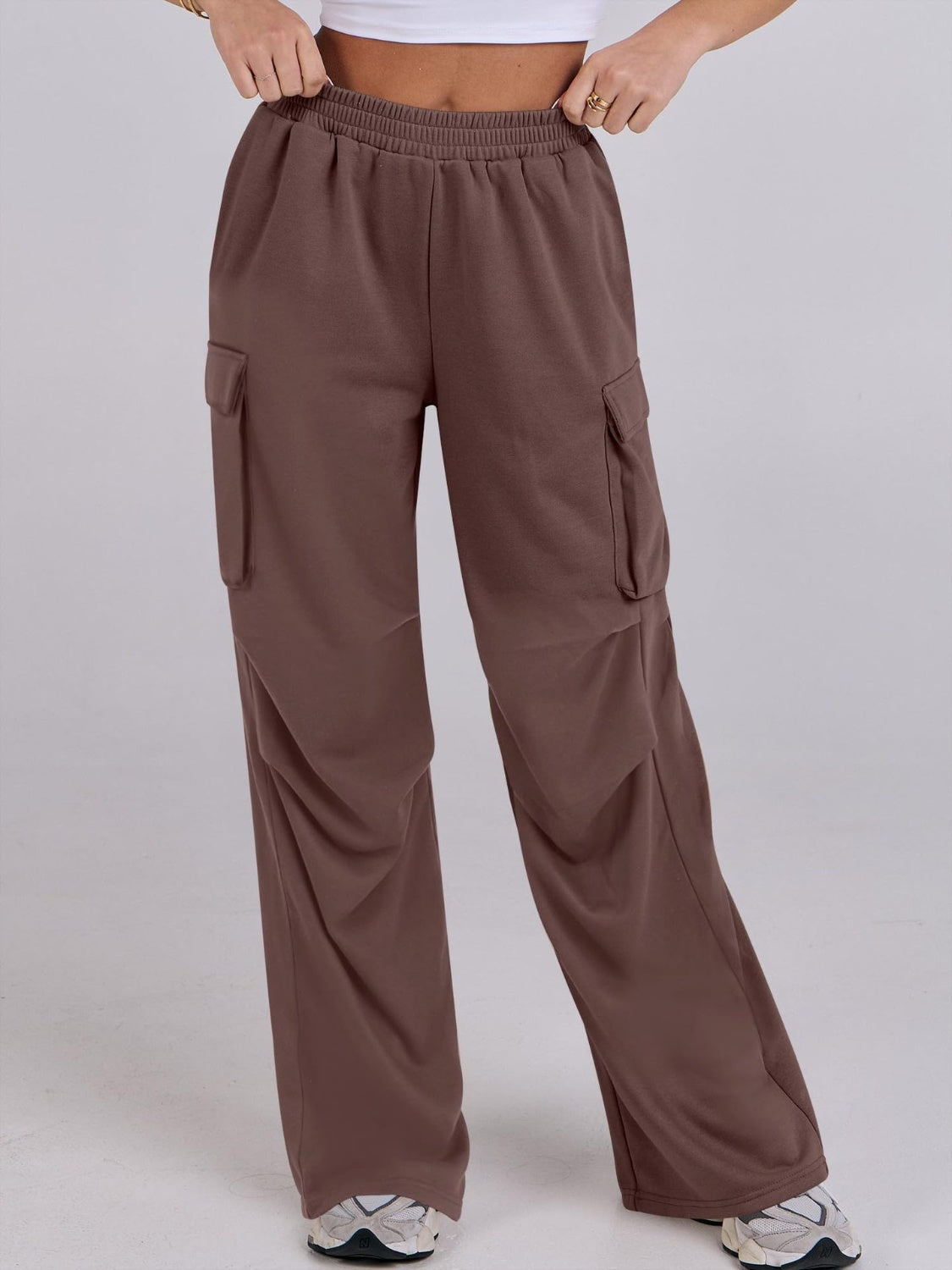 Elastic Waist Wide Leg Pants with Pockets-True and Wild