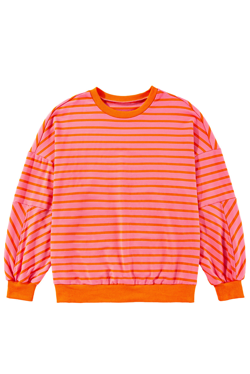 Blue Stripe Drop Shoulder Crew Neck Loose Sweatshirt-True and Wild