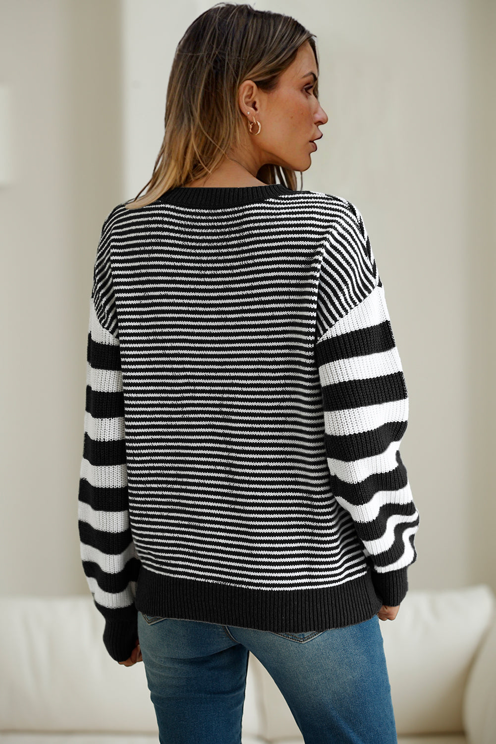 Red Stripe Twisted Knitted Drop Shoulder Sweater-True and Wild