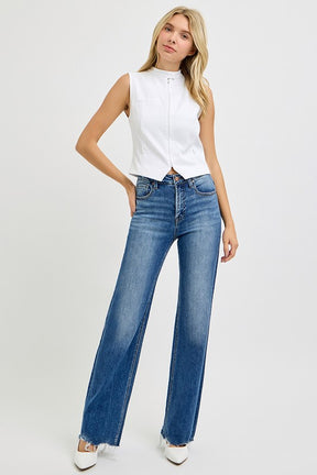 RISEN Tummy Control High Rise Raw Cut Jeans-True and Wild