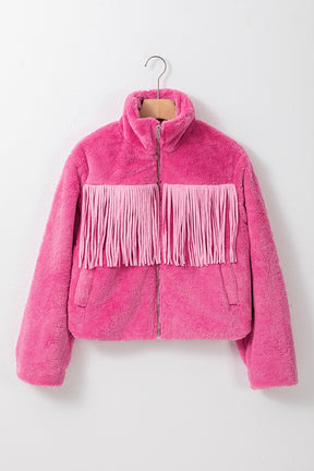 Fringed Zip Up Fleece Jacket-True and Wild