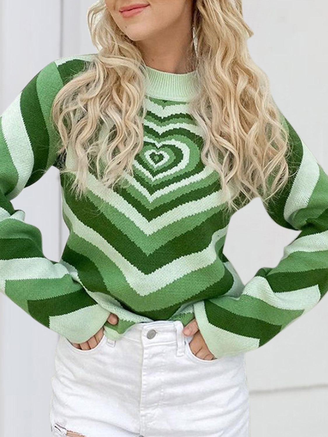 Heart Mock Neck Long Sleeve Sweater-True and Wild