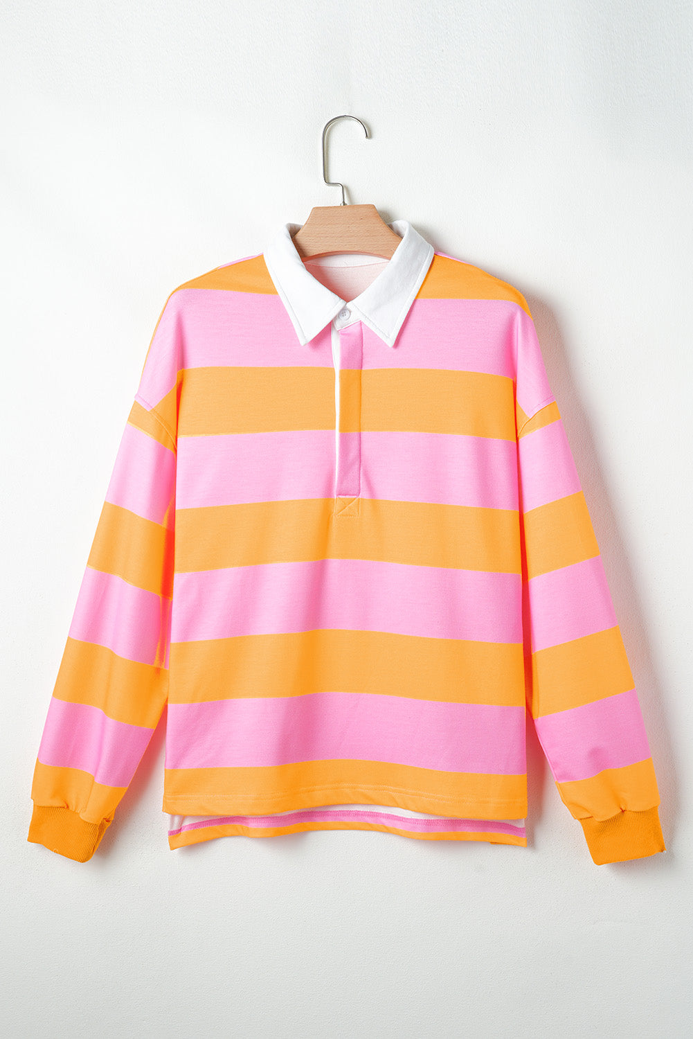 Contrast Striped Collared Neck Long Sleeve Sweatshirt-True and Wild