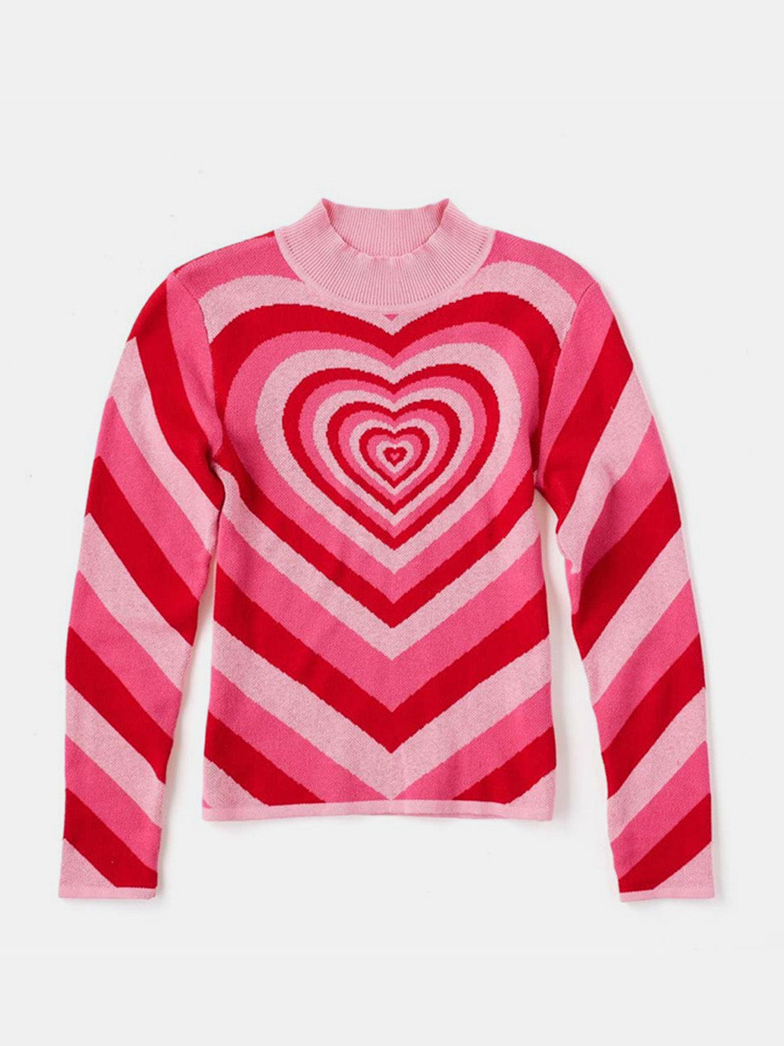 Heart Mock Neck Long Sleeve Sweater-True and Wild