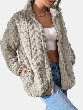 Fuzzy Zip Up Long Sleeve Jacket-True and Wild