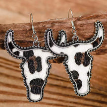 Alloy Animal Print Cow Head Earrings-True and Wild