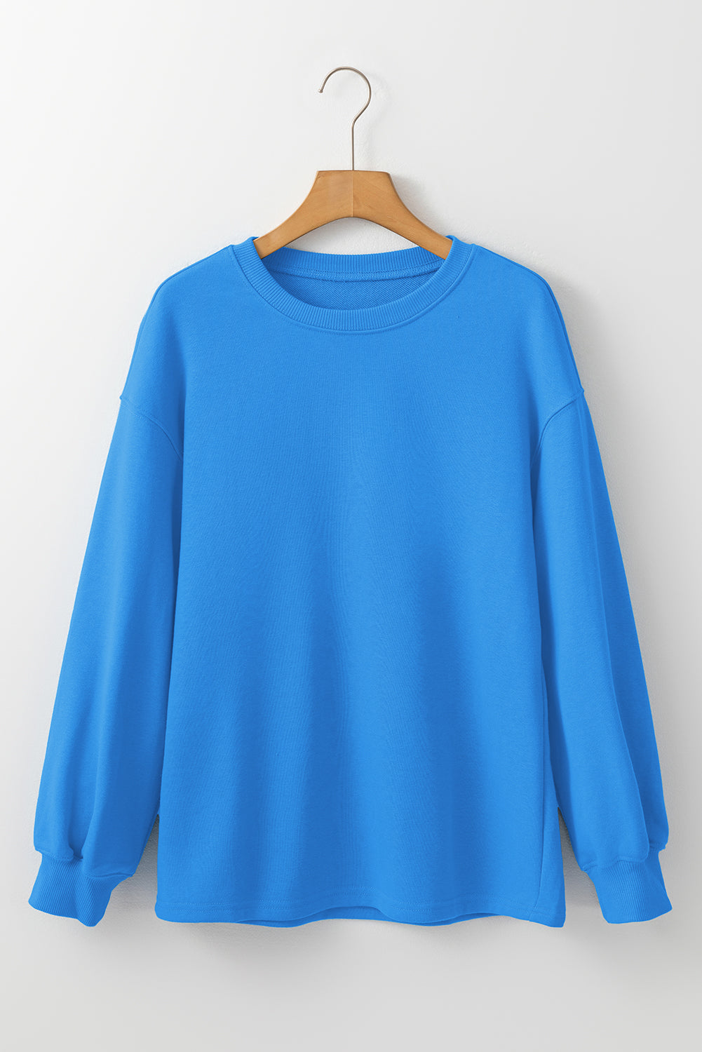 Sky Blue Plain Round Neck Loose Fit Sweatshirt