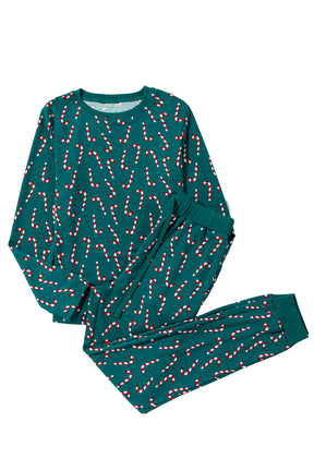 Green Christmas Candy Cane Printed Top and Pants Loungewear Set-True and Wild